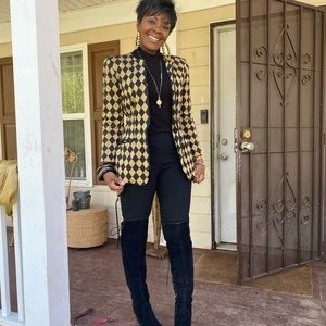 Vintage Checkerboard Padded Shoulder Blazer jacket coat